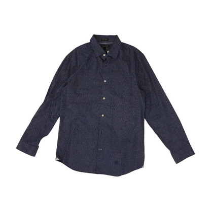 Navy Print Long Sleeve Button Down