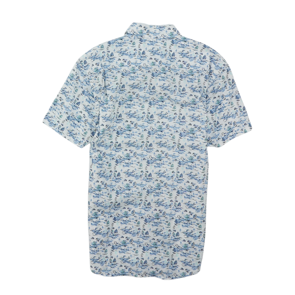 White Print Short Sleeve Button Down