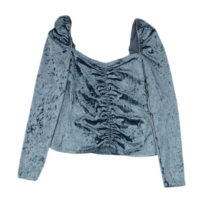 Blue Solid Long Sleeve Blouse