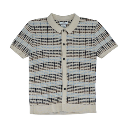 Beige Striped Short Sleeve Button Down