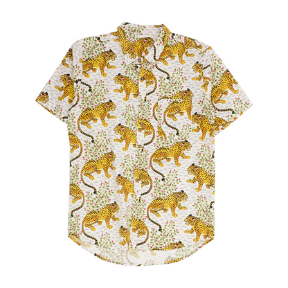 Pink Print Short Sleeve Button Down