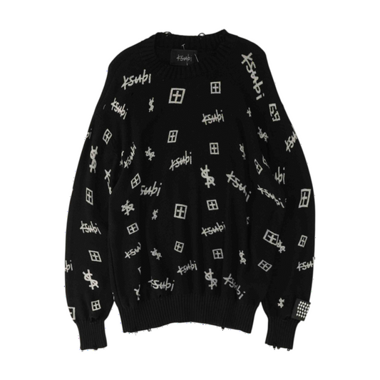 Black Print Pullover Sweater