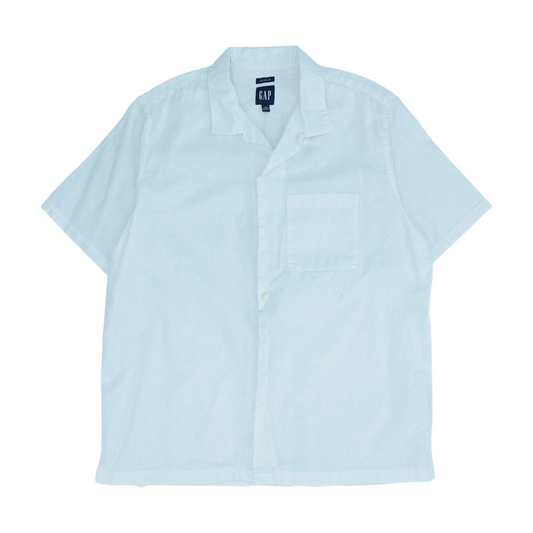 White Solid Short Sleeve Button Down