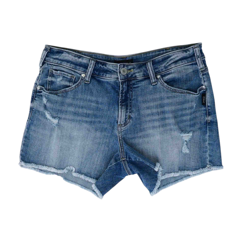 Blue Solid Denim Shorts