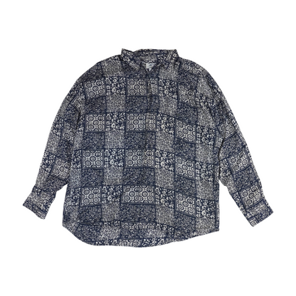 Vintage Navy Print Long Sleeve Button Down