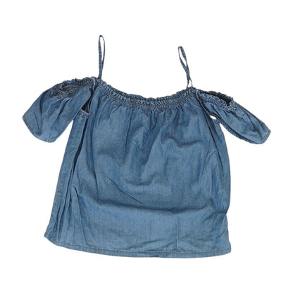 Blue Solid Short Sleeve Blouse