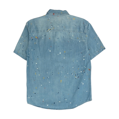 Blue Solid Short Sleeve Button Down
