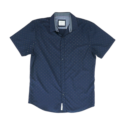Navy Print Short Sleeve Button Down