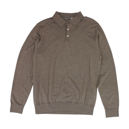 Brown Solid Long Sleeve Polo