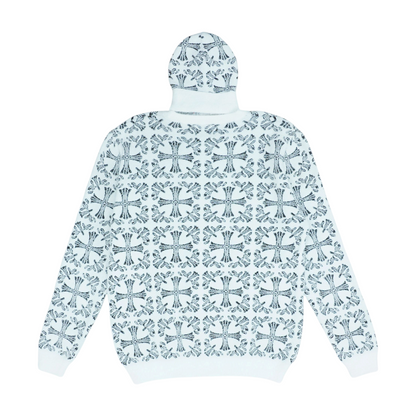 White Abstract Pullover Sweater and Beanie