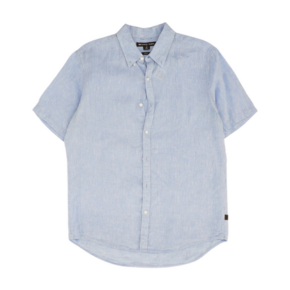 Blue Solid Short Sleeve Button Down