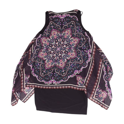 Purple Graphic Sleeveless Blouse