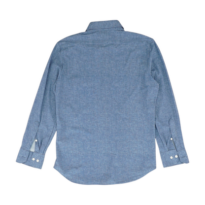 Blue Solid Long Sleeve Button Down