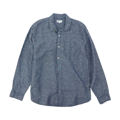 Blue Solid Long Sleeve Button Down