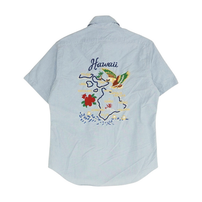 Blue Solid Short Sleeve Button Down