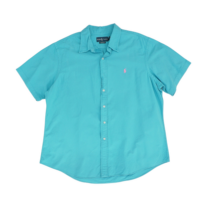 Blue Solid Short Sleeve Button Down