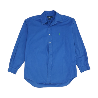 Blue Solid Long Sleeve Button Down