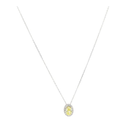 10K White Gold Lab Grown Diamond Yellow Oval Center With Halo Pendant Necklace