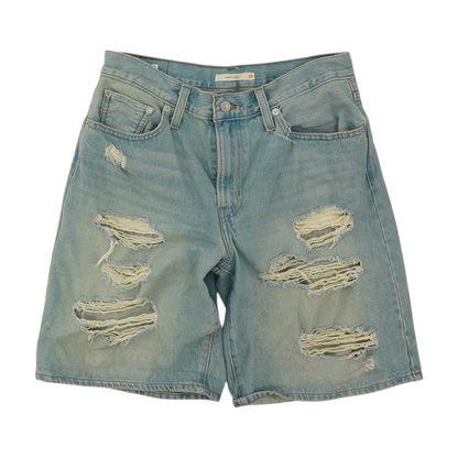 Blue Solid Denim Shorts