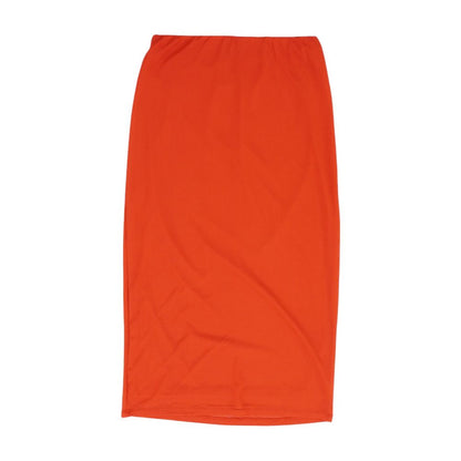 Red Solid Midi Skirt