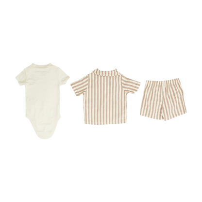 Beige Striped Short Sleeve Set