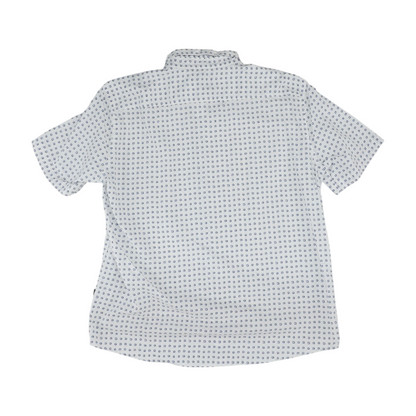 White Geometric Short Sleeve Button Down