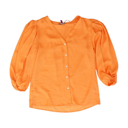 Neon Orange Solid Long Sleeve Blouse