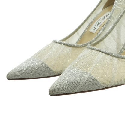 Silver and Ivory Love Glitter-Tulle Pumps 100mm