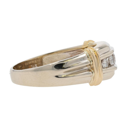1/2 Ct 14K Two Tone Gold Gents Diamond Accented Arched Band