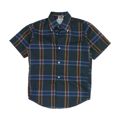 Vintage Blue Plaid Short Sleeve Button Down