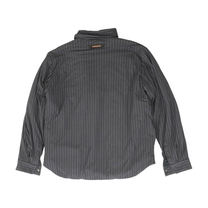 Black Striped Gate Padded Button-Front Jacket