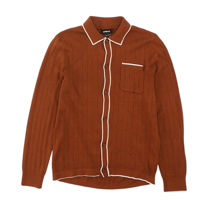 Brown Solid Long Sleeve Button Down