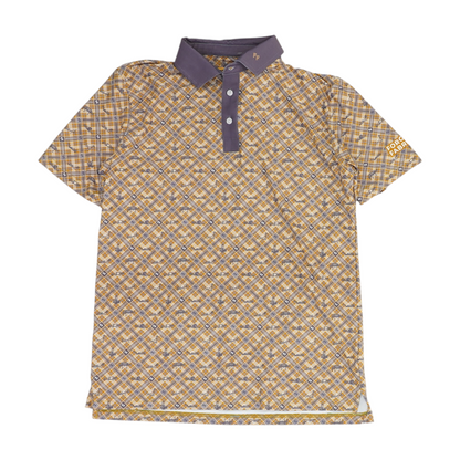 Tan Plaid Short Sleeve Polo