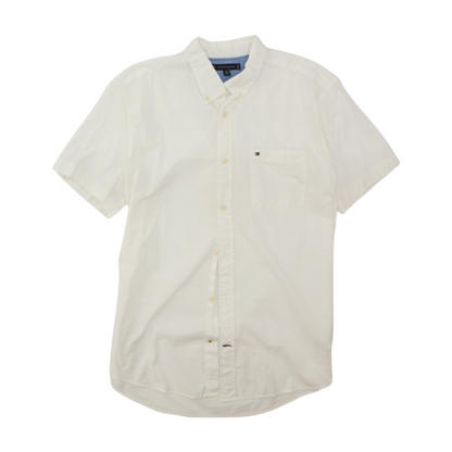 White Solid Short Sleeve Button Down