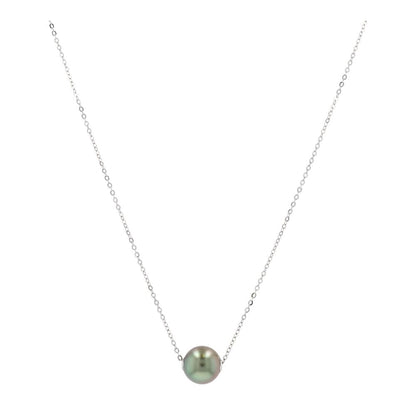 14K White Gold Cultured Pearl Station Pendant Necklace