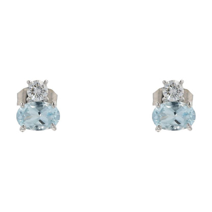 10K White Gold East West Oval Topaz With Lab Grown Diamond Accents Stud Earrings