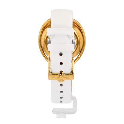 Gold-Tone Around The Time Stainless Steel Watch W/ White Leather Band