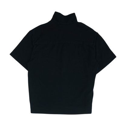 Black Solid Short Sleeve Button Down