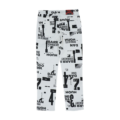 White Graphic Straight Pants