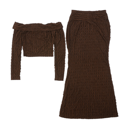 Brown Striped Skirt Set