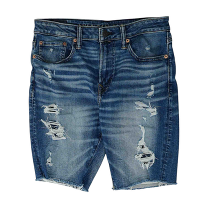 Blue Solid Denim Shorts