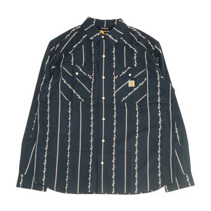 Navy Print Long Sleeve Button Down