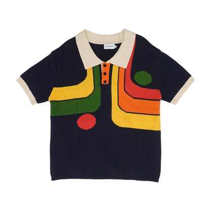 Navy Print Short Sleeve Polo