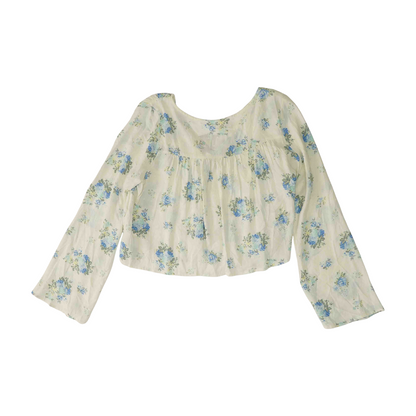 White Floral Cropped Blouse