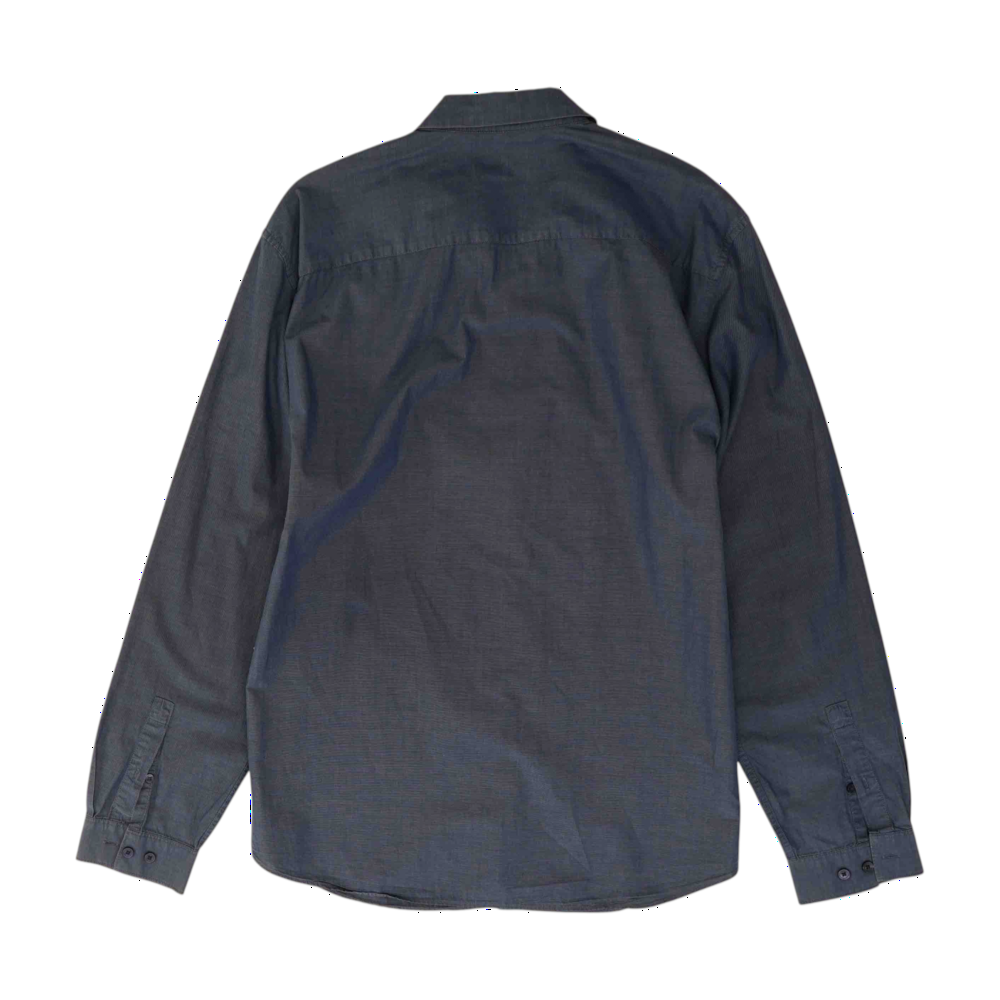 Blue Solid Long Sleeve Button Down