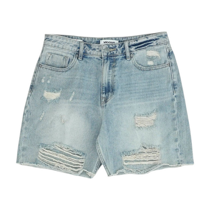 Blue Solid Denim Shorts