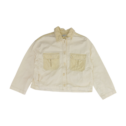 Beige Solid Denim Jacket