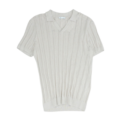 Beige Solid Short Sleeve Polo