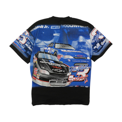 Vintage Black Nascar Dale Earnhardt 'Two Faces of The 3' All Over Print Graphic T-Shirt