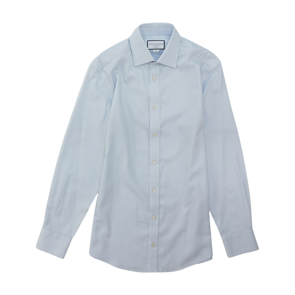 Blue Solid Long Sleeve Button Down